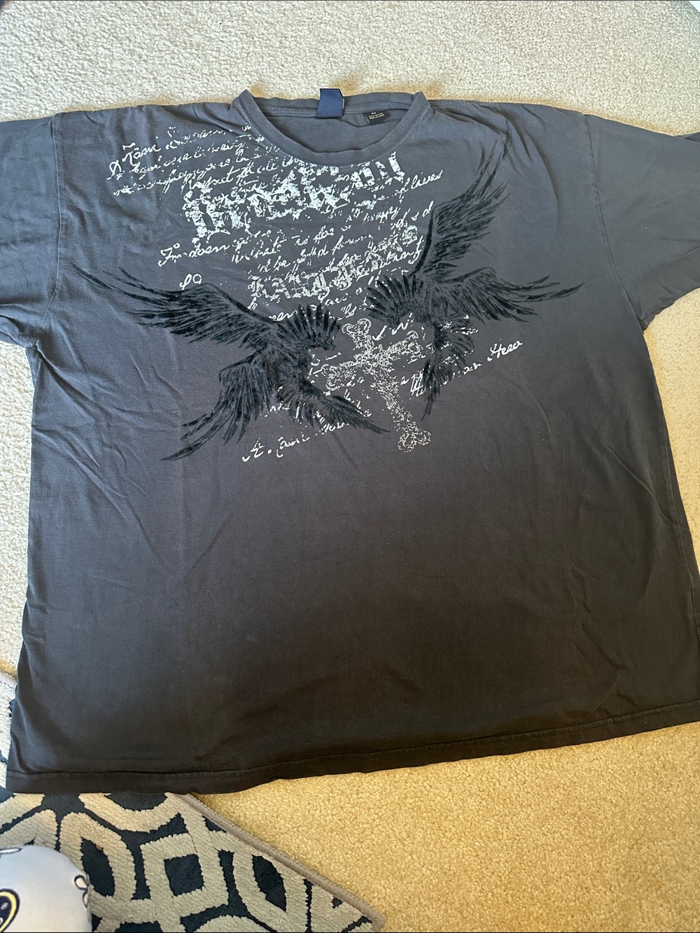 Karl Kani Black Graphic Crewneck T-Shirt with Winged Cross Design 4X